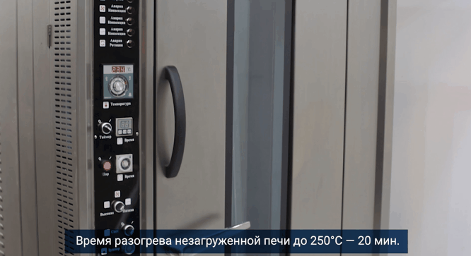 Время разогрева незагруженной печи до 250°С